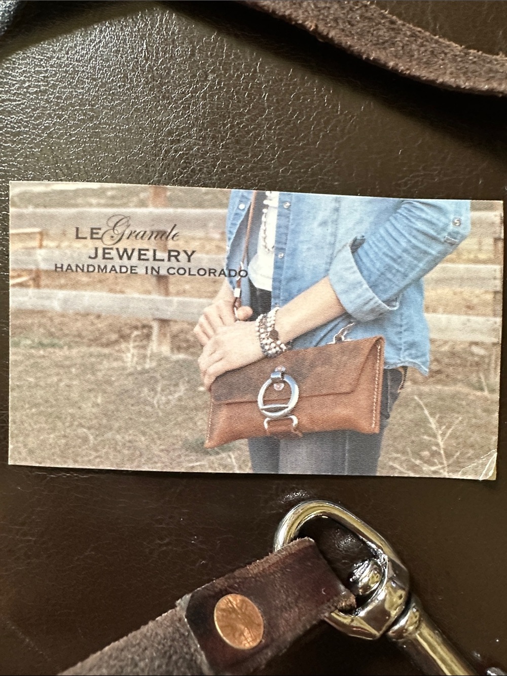 Brown Leather Crossbody Bag with Metal Ring Accent - Picture 2 of 4
